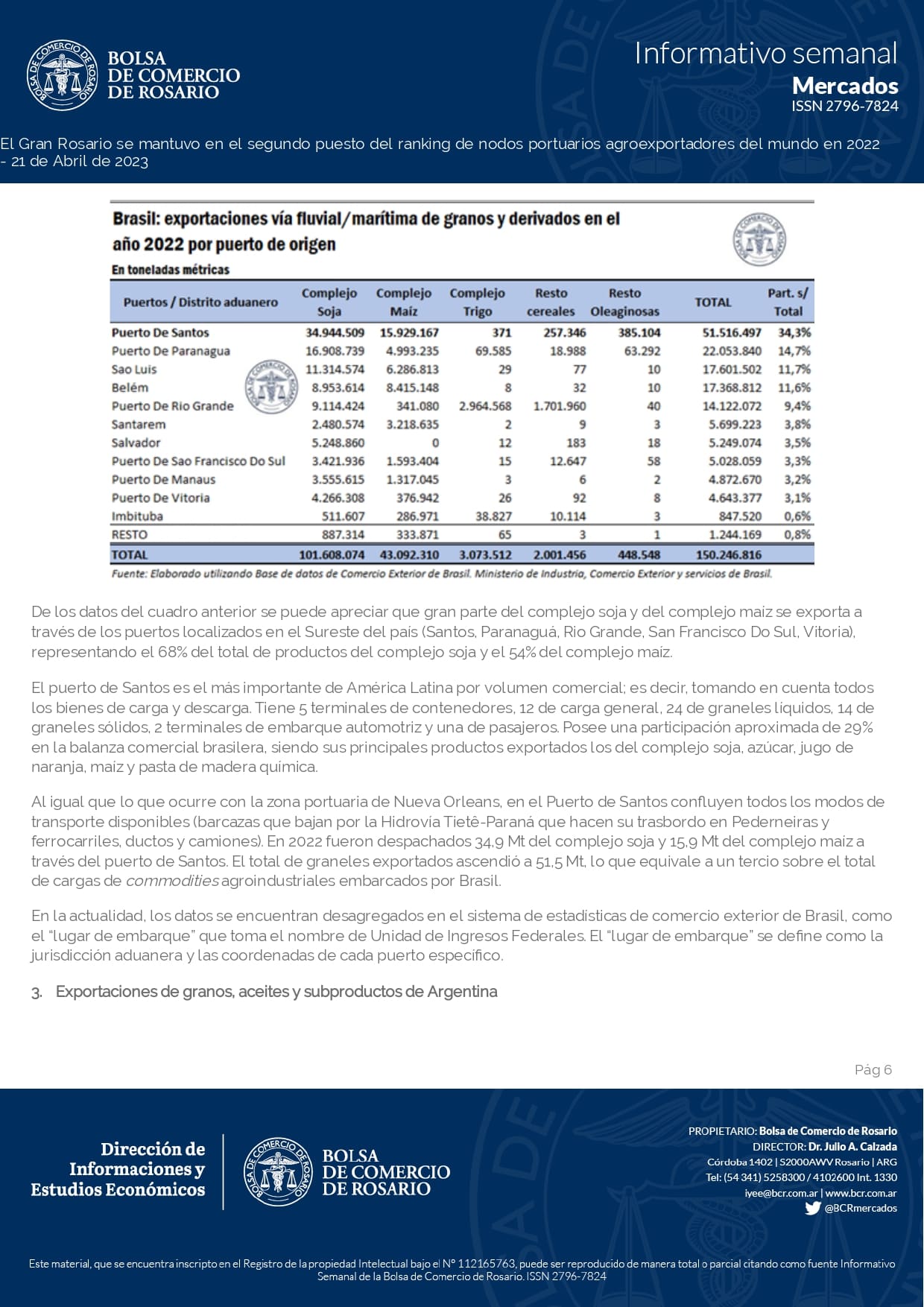 El Gran Rosario se mantuvo en el segundo puesto del ranking de nodos portuarios agroexportadores del mundo en 2022 page 0006